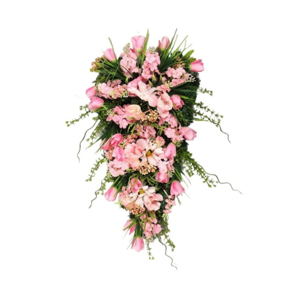 Artificial Flowers, Ongmies Spring Summer Front Door Teardrop Wreath Artificial Floral Wreath for Home Decor Spring Floral Door Wreath for All Seasons Home Decoration for Wall Door and Outside, Pink