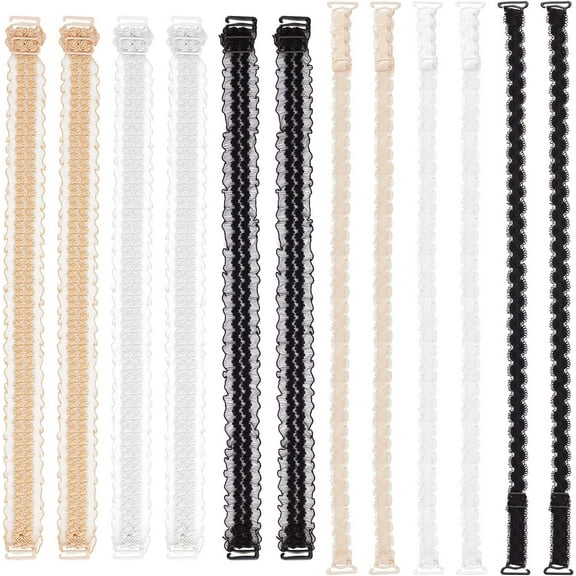 1bag 6 style Lace Flower Bra Straps Non-Slip Adjustable Bra Strap Extender Bathing Suit Straps Replacement Polyester Lace Shoulder Straps Decorative for Bra (6 Pairs)