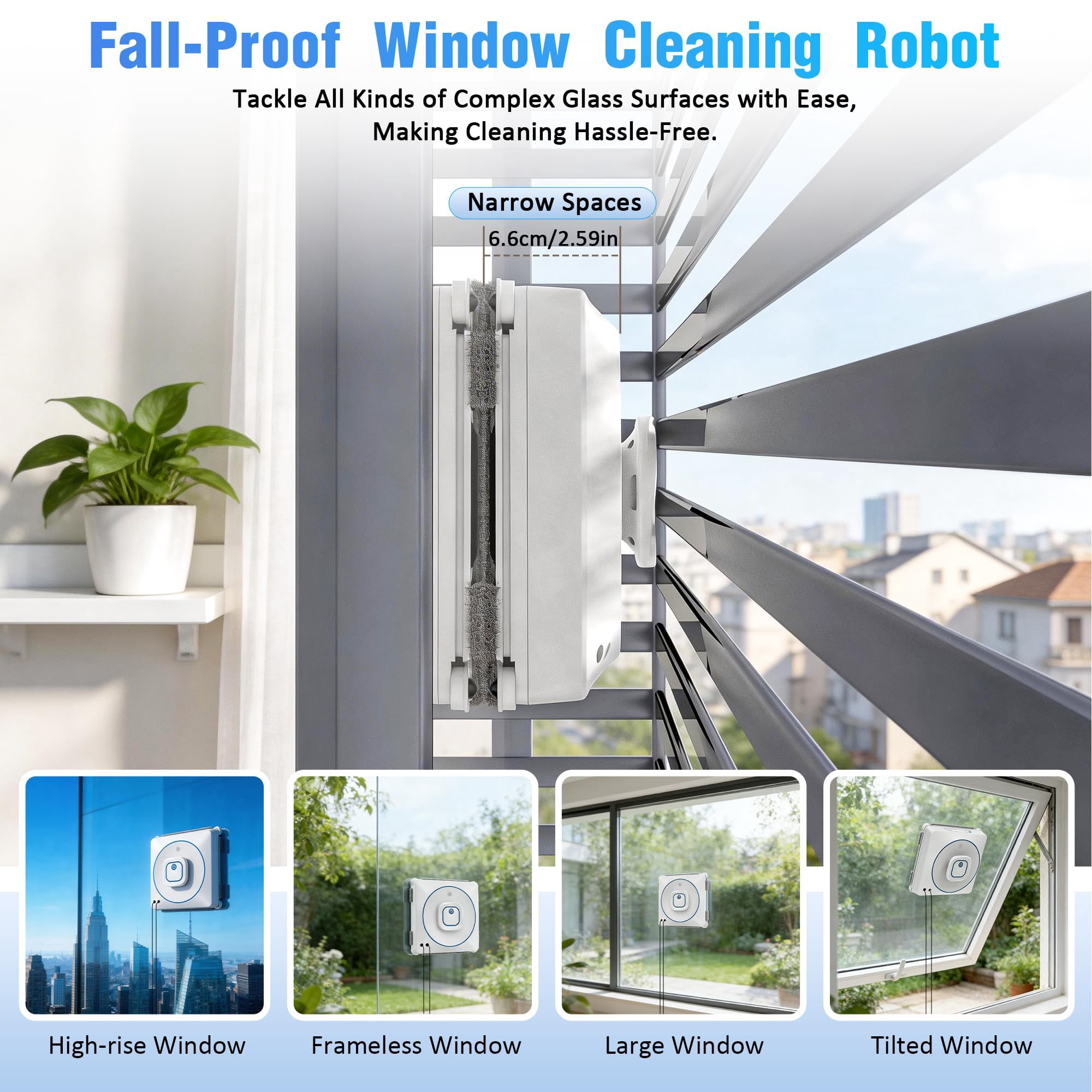 Window Cleaner Robot with 2 Pads, 8000Pa Suction Dual Direction Auto-Spray Windows Cleaner with 4 Cleaning Modes - Intelligent Path, Edge Detection, Remote Control, 15-Stage Anti-Fall System