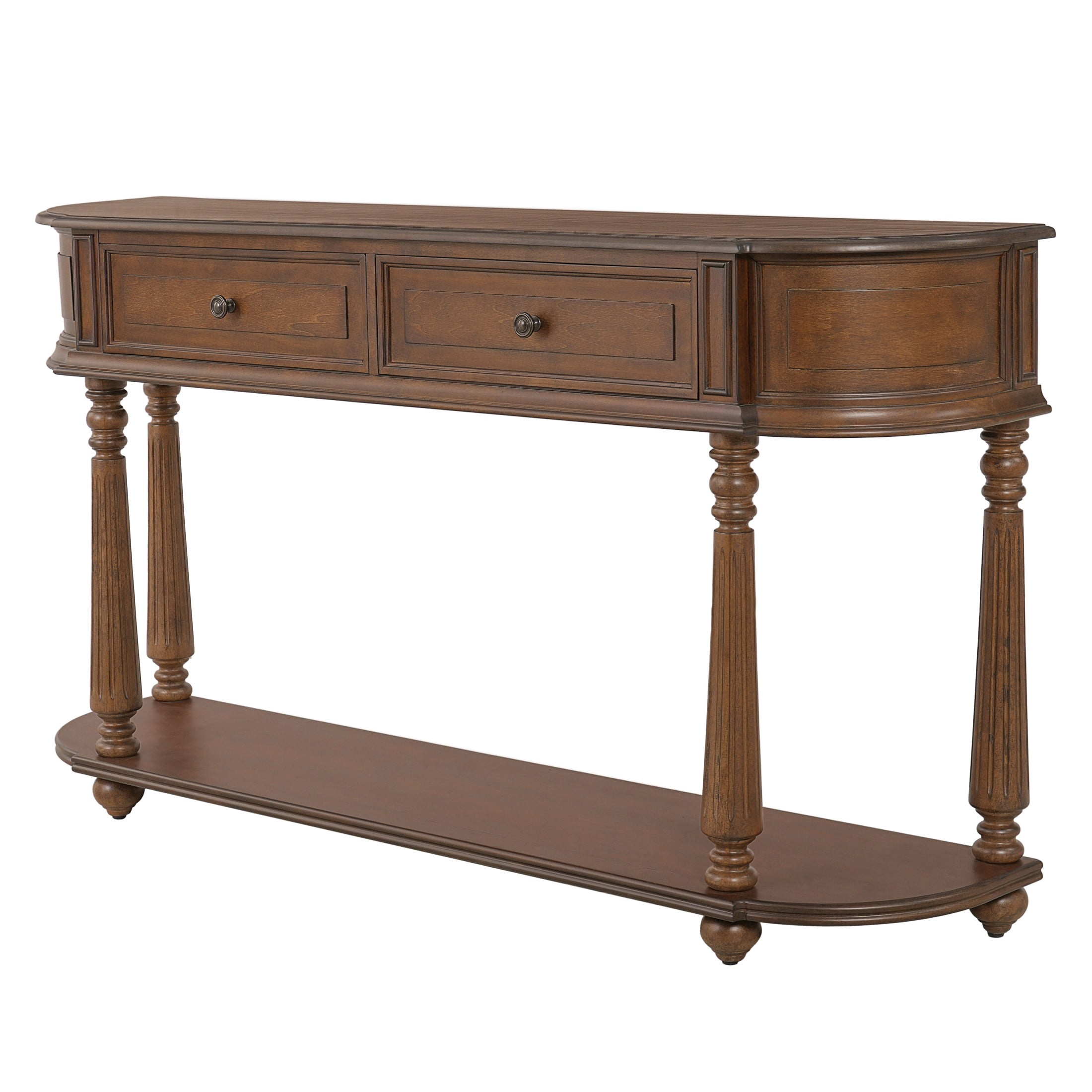Christopher Knight Home Vintage Half Moon Wood Console Table with Drawers and Open Shelf, Walnut