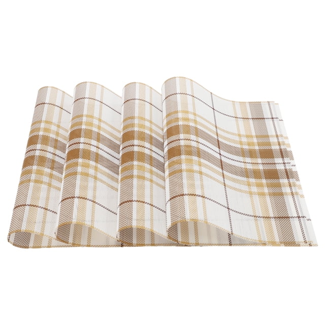 4 Pcs Manteles de patrón de cuadrícula PVC PET para mesa de comedor, manteles lavables de color marrón