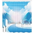 thumbnail image 3 of Northwoods Shower Curtain, Rural Pastoral Scene with Snow Covered Trees and River Bed Idyllic, Fabric Bathroom Set with Hooks, 69W X 84L Inches Extra Long, Blue Sky Blue White, by Ambesonne, 3 of 3