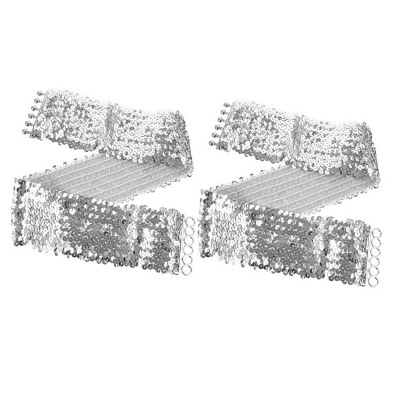 Hemoton 2pcs Women’s Wide Elastic Sequin Belts, Glitter Waist for Dresses, Cheerleader Stretch Waistbelts, for 70s 80s Costume