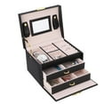 thumbnail image 1 of Caja de almacenamiento de joyas, organizador de joyas de cuero PU de 3 niveles, caja de almacenamiento de joyas elegante y moderna, 1 of 8
