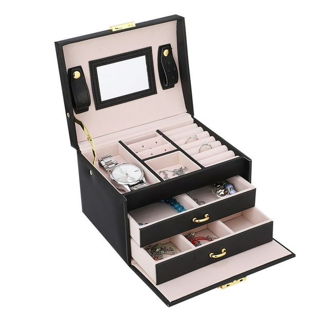 Joyero de 3 Niveles Joyero con Cerradura con Espejo Y Asa Caja de Almacenamiento de Joyas Portátil Organizador de Joyas para Anillos Pendientes Collares Pulseras ANGGREK Otros