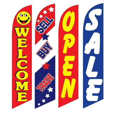 4 Advertising Swooper Flags Welcome Sell Buy Trade Open Sale