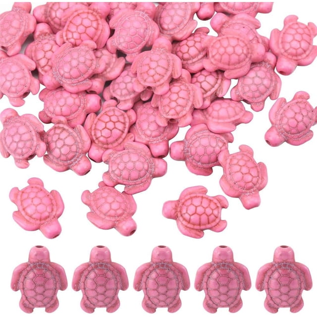 1 caja de 100 cuentas de tortuga marina de piedra turquesa rosa, dijes de tortugas, cuentas de animales marinos de verano, cuentas de tortuga oceánicas, cuentas espaciadoras sueltas a granel