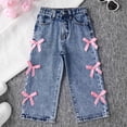 thumbnail image 2 of JLMSPLWG Kids Wide Leg Jeans Pink Bows Embellished Cute Jeans Toddler High Waist Pants Aesthetic Trendy Personalized Denim Blue Baggy Jean with Pockets Kids Clothes, 2 of 5