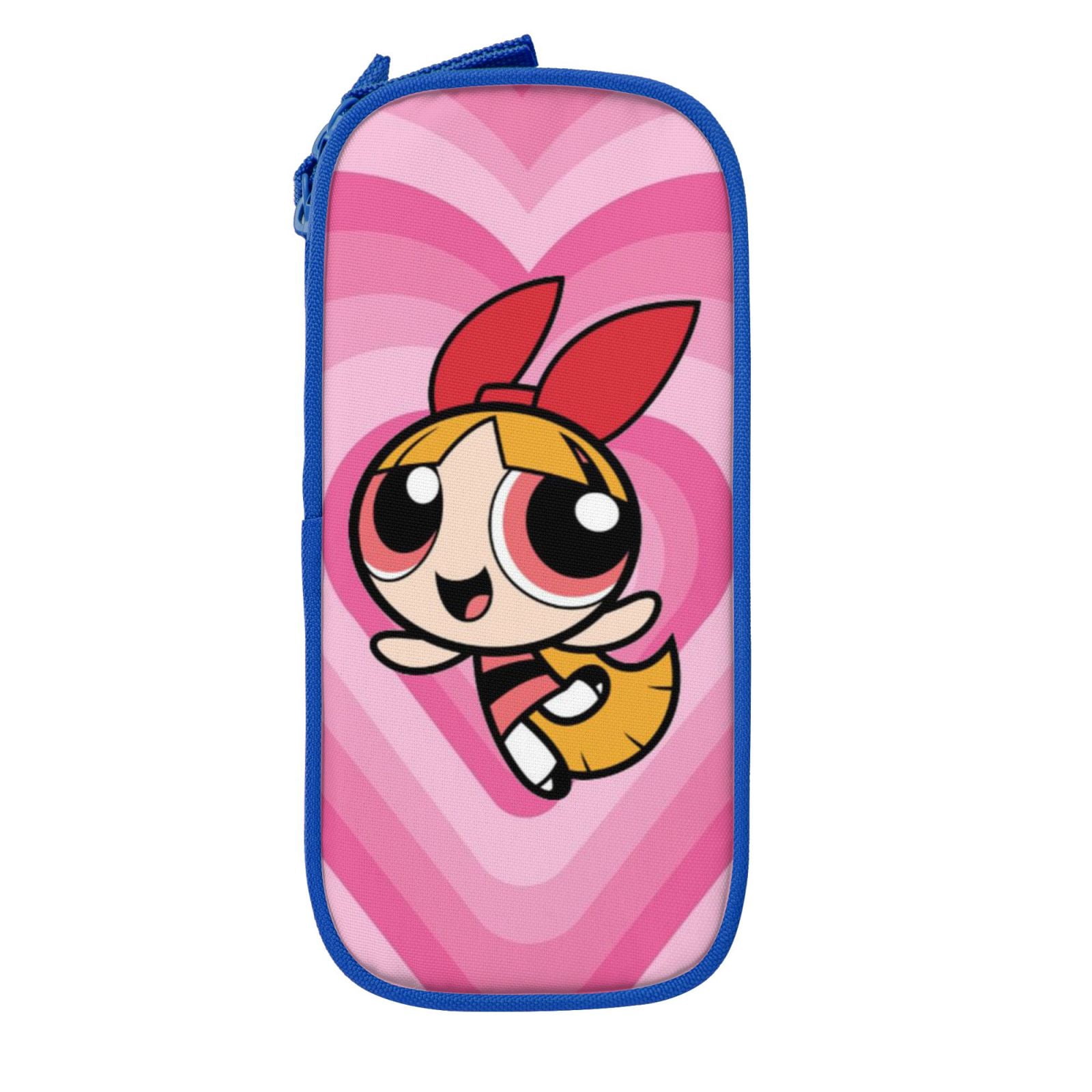 The Powerpuff Gi-rls Pencil Case Large Capacity Pencil Pouch Pen Bag Office Stationery Organizer Travel Makeup Bag Blue