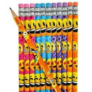 12 Emoji Wooden Pencil Erasers Emoticon Party Favor 7.5" - Play Kreative TM (Emoji)