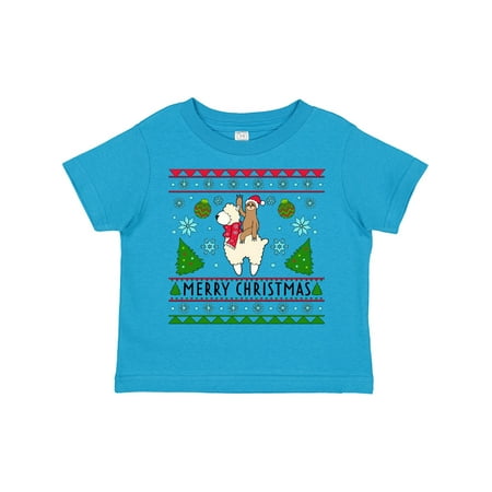 

Inktastic Merry Christmas Sloth and Llama Ugly Sweater Style Gift Toddler Boy or Toddler Girl T-Shirt
