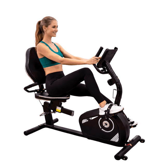 Bicicleta Reclinada Magnetica TIO Transition 8 Niveles de Resistencia y Sensor de Pulso Monitor y Respaldo Bicicleta Estática para Ejercicio en Casa Cardio Fitness