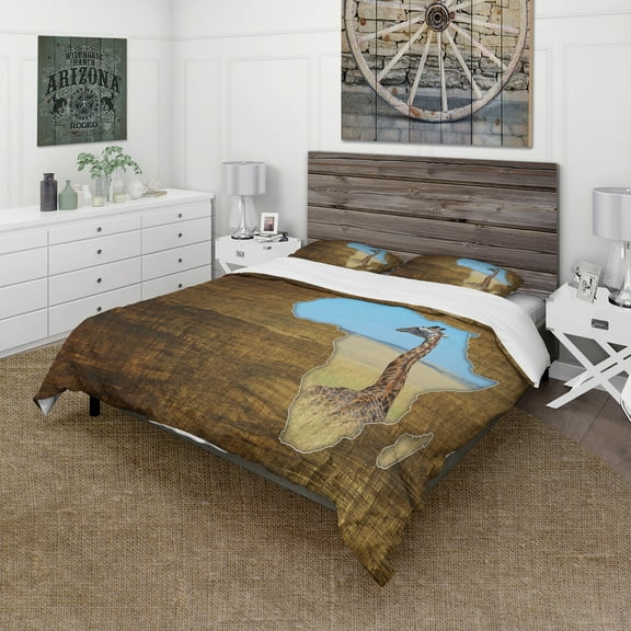 Designart 'Africa Wildlife Map Design' Abstract Duvet Cover Set