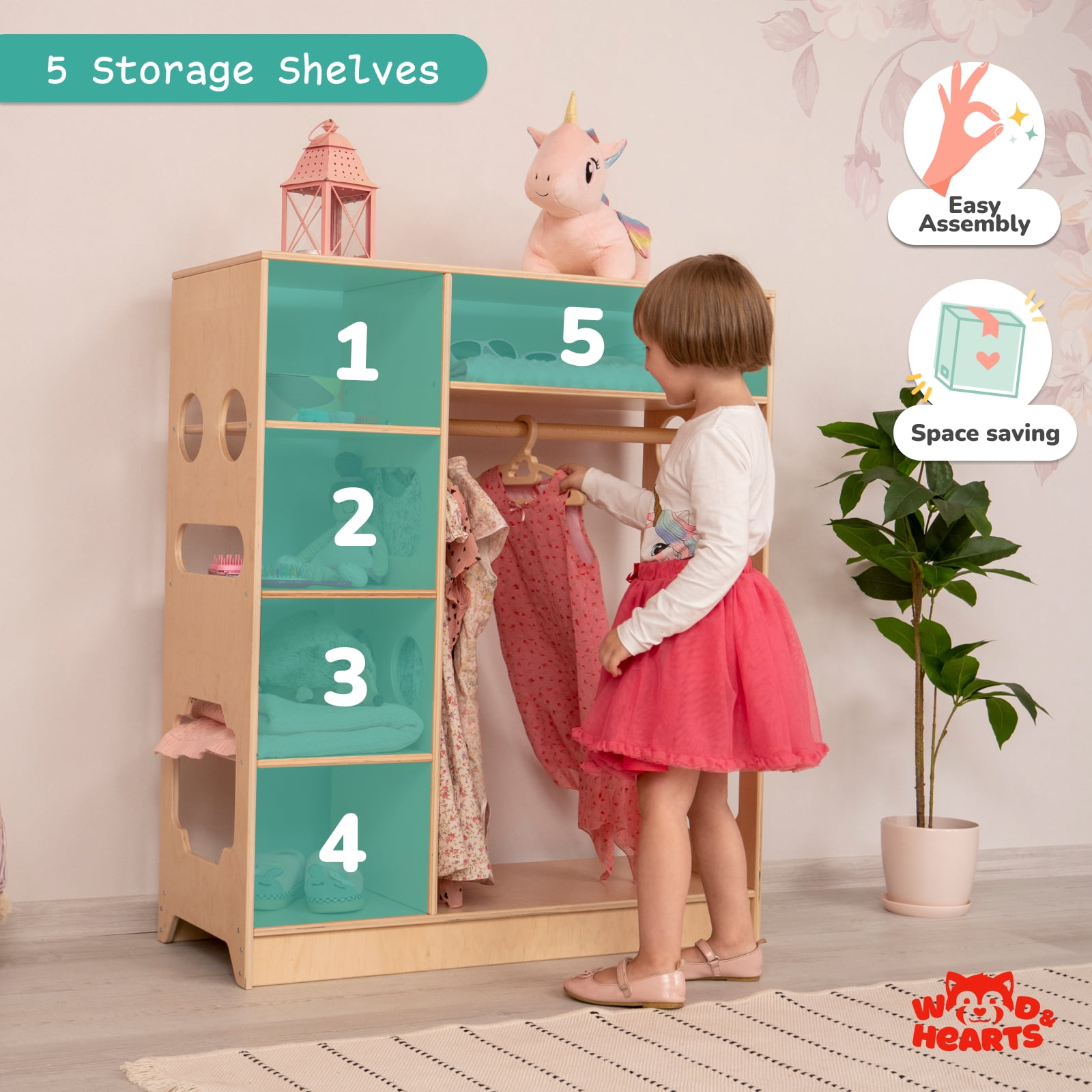 Woodandhearts Montessori Champion Closet Organizer Wooden Wardrobe for Kids 1 8 Years Walmart