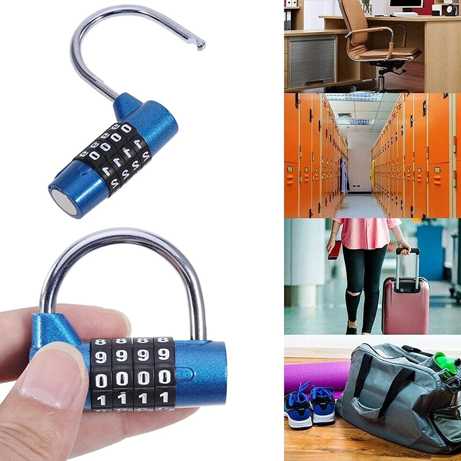 Cadenas à Combinaison, Cadenas à Anse Longue, Serrure à Combinaison à 4 Chiffres, Petit Numero Cadenas Code Résistant Aux Intempéries, Cadenas De Câble De Bagage Pour Gymnase, Garage TRIMEC