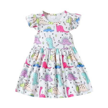

Toddler Girls Fly Sleeve Cartoon Dinosaur Prints Holiday Party Dress Dance Party Dresses Clothes Cat Dress for Girls Casual Dress Rainbow Shirt Girls 4t Girl Dress Preschool Dress Dress for Kids