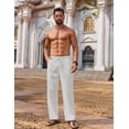 thumbnail image 3 of COOFANDY Men's Linen Drawstring Pants Casual Summer Beach Cotton Linen Pants, 3 of 6