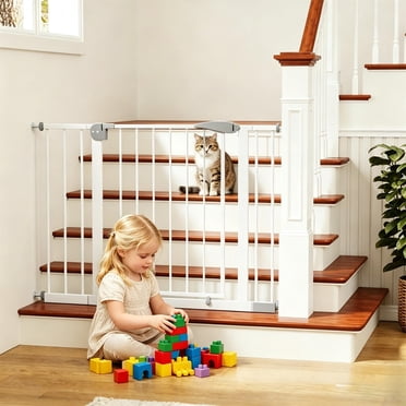 Jopath 29.5-44.1" Wide Baby Gate for Stairs, Dog Gate Indoor for Doorways, No Drilling Pressure Mounted Pet Gates for Kids, Easy Walk Through Safety Gate White