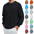 thumbnail image 7 of Chiccall Mens Lightweight Sweaters Casual Stretch Comfy Textured Crew Neck Pullover Tops Fall Fashion 2025 Solid Long Sleeve Shirts, 7 of 7