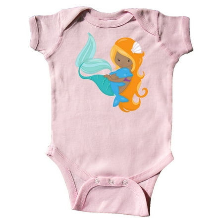 

Inktastic African American Mermaid With Orange Hair Dolphin Gift Baby Girl Bodysuit