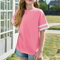 thumbnail image 3 of Efsteb Girls Oversized T Shirts Summer Striped Short Sleeve Tops Casual Crewneck Loose Tshirt Tunic Shirt (Hot Pink,6-7 Years), 3 of 6