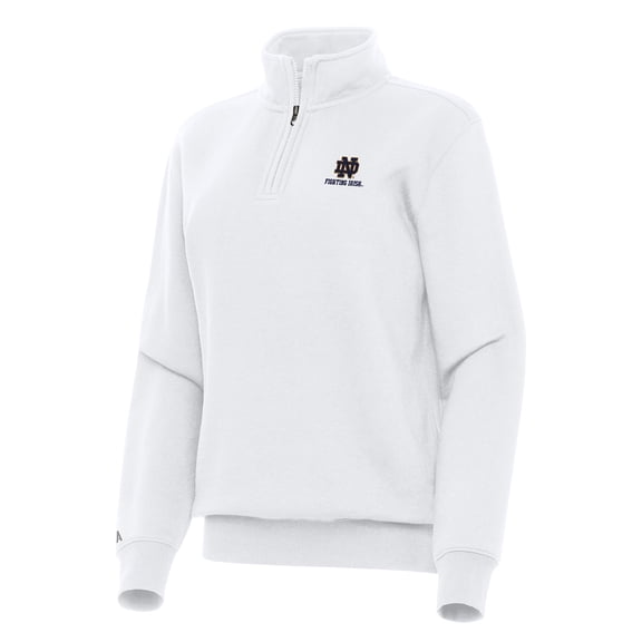 Women's Antigua White Notre Dame Fighting Irish Logo & Wordmark Victory Quarter-Zip Sweatshirt
