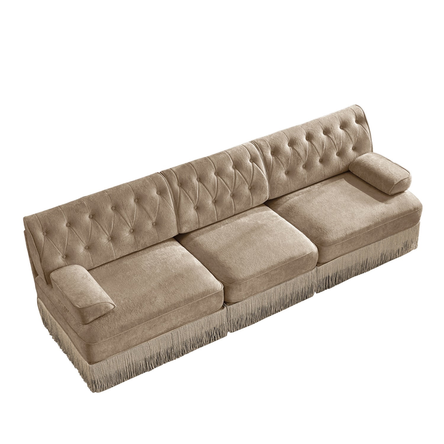 Hommoo 3-Seater Chesterfield Style Velvet Fabric Sofa Couch set, Tufted Button Upholstered Design and Floor-grazing Tassel, Free Combination Sectional Sofa, for Home, Camel