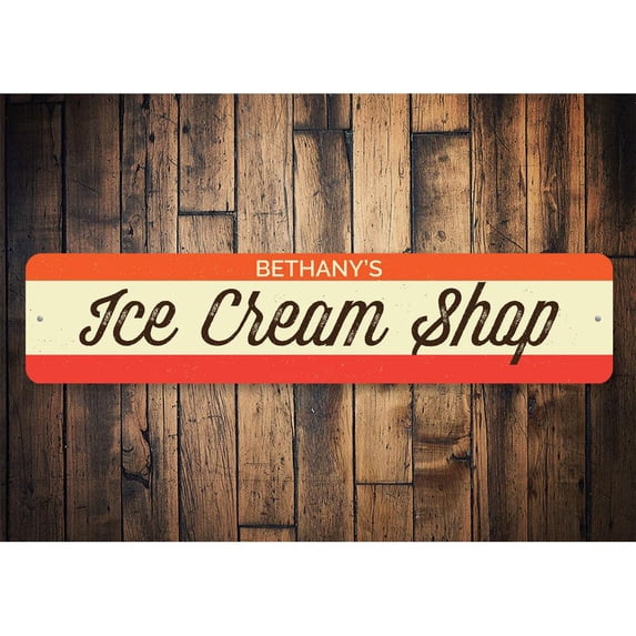 Ice Cream Shop Novelty Sign, Metal Wall Decor - 4x18 inches