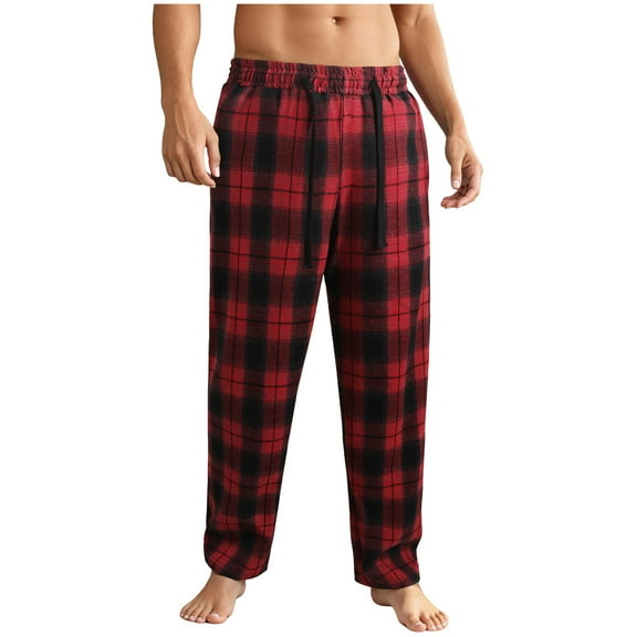 Chiccall Mens Flannel Pajama Pants Baggy Plaid Fleece Fall Winter Elastic Waist Drawstring Sleep Pant Casual Pajama Bottom with Pocket
