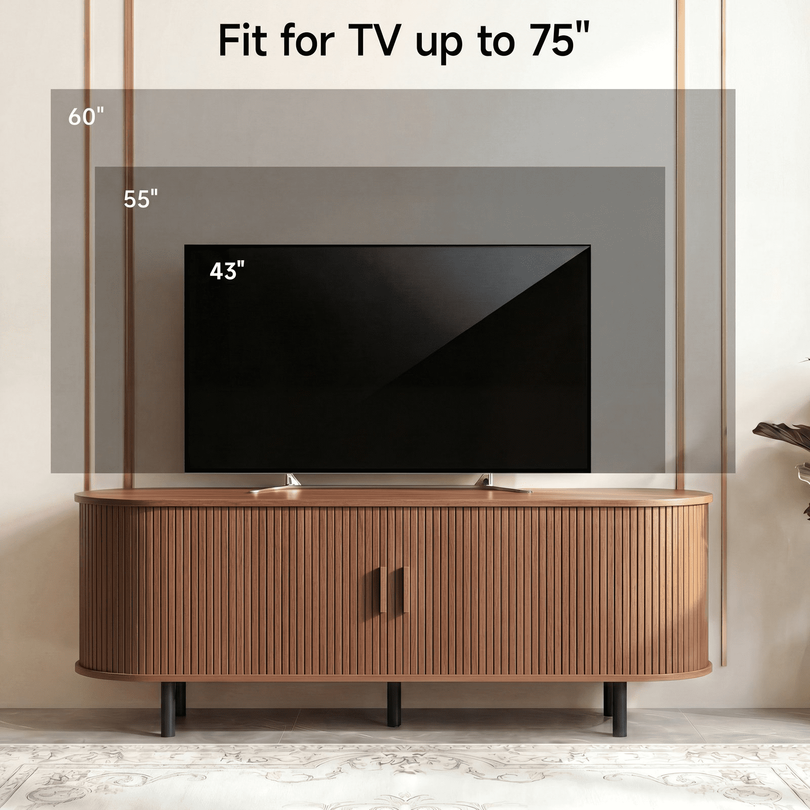 55 Inch TV Stand with Built-in Power Outlet, Compatible with TVs Up to 60 Inches, Modern Entertainment Center with Adjustable Shelves, Storage Space, and Sliding Doors, Walnut
