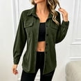 thumbnail image 2 of Atogsazn Women's Button Down Shacket Jacket Casual Ribbed Corduroy Long Sleeve Oversized Shirt Fall Winter Tops Army Green M Fashion, 2 of 7