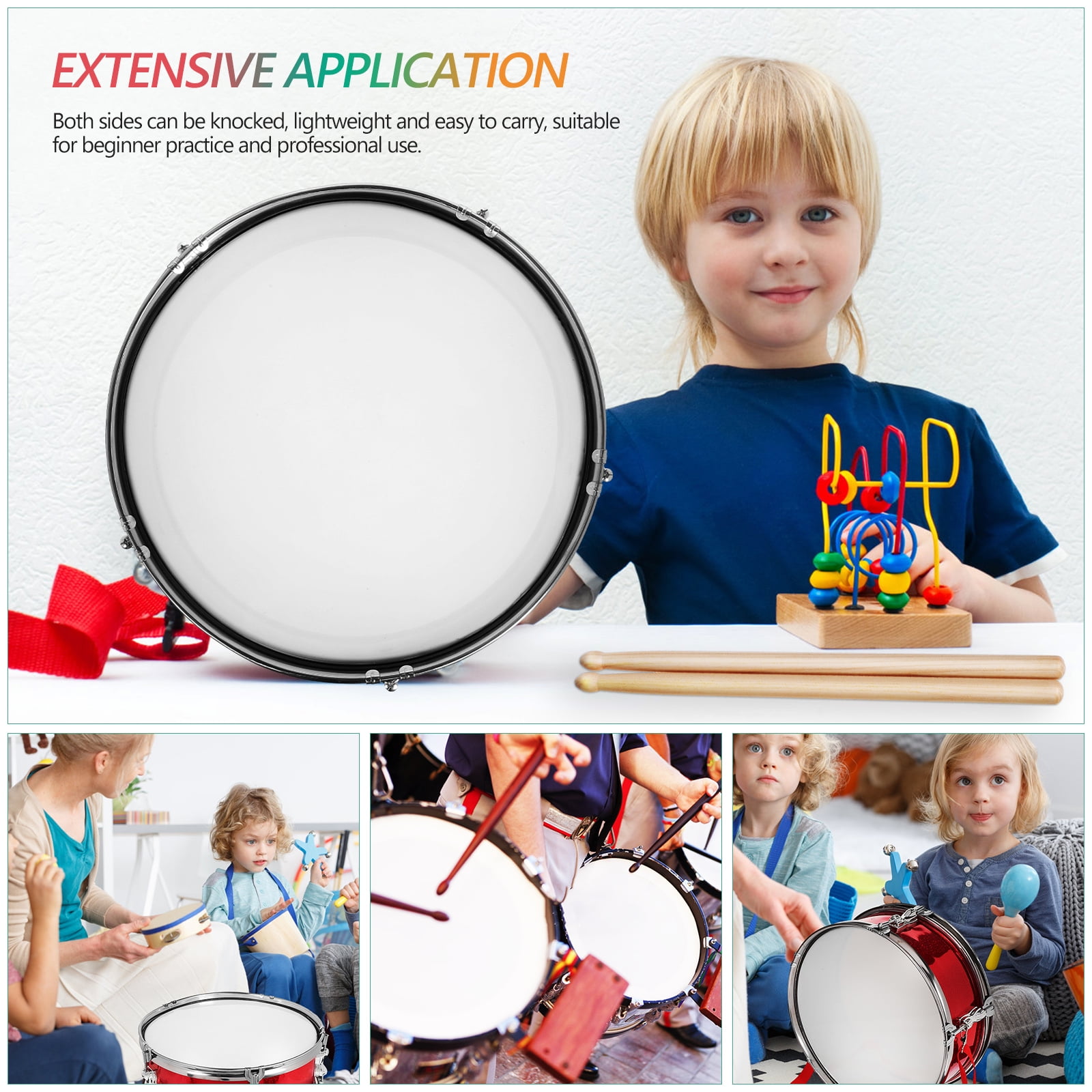 Buy 14" Snare Drum Kit Stainless Steel Drum Body PVC Drum Head With Drum Bag Strap Drumsticks