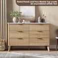 thumbnail image 4 of Fluted Dresser for Bedroom with 6 Deep Drawers, 47.2 in Tall Chest of Drawers with Faux Marble Top, Curved Profile Design, Modern Wooden Dresser, for Living Room, Kids Room, Hallway, Natural Oak, 4 of 8