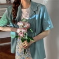 thumbnail image 5 of Turndown Collar Short sleeve Blazer Women Loose Jacket Suits Female Tops, 5 of 10