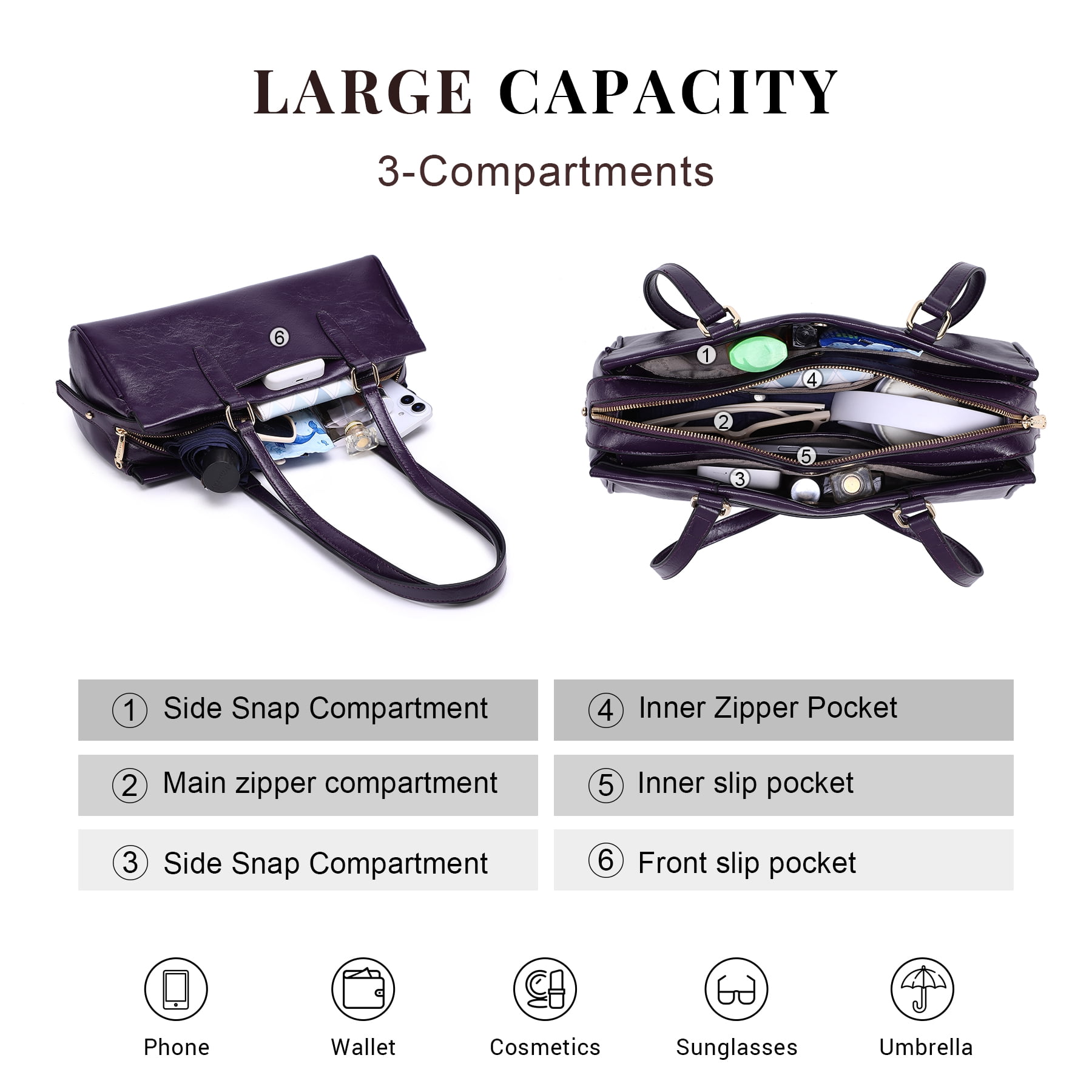 Dasein Hobo Bags for Women Soft Vegan Leather Shoulder Handbags Purses with 3 Compartments, Multi Pockets