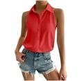 thumbnail image 2 of Ediodpoh Women's Sleeveless Button Down Shirts Blouses Solid Casual Loose V Neck Tank Tops for Work Womens Summer Tops Red XXL, 2 of 9