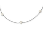 Sterling Silver Rhodium-plated Polished 5-5.5mm Freshwater Cultured Pearl 5-Station 's Necklace