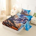 thumbnail image 2 of Castle Fairy Motocross Style Dirt Bike Twin Sheet Sets 3pcs for Boys, Checkered Flag Art Bedding for Bedroom, Orange Blue, 2 of 6