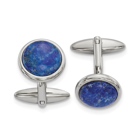 Stainless Steel Polished Lapis Cufflinks; for Adults and Teens; for Women and Men
