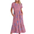 thumbnail image 1 of QJUHUNG Robe Midi à Manches Courtes Imprimée Florale Hawaïenne pour Femmes Robe Fluide avec Poches Tenue de Plage Ample, 1 of 4