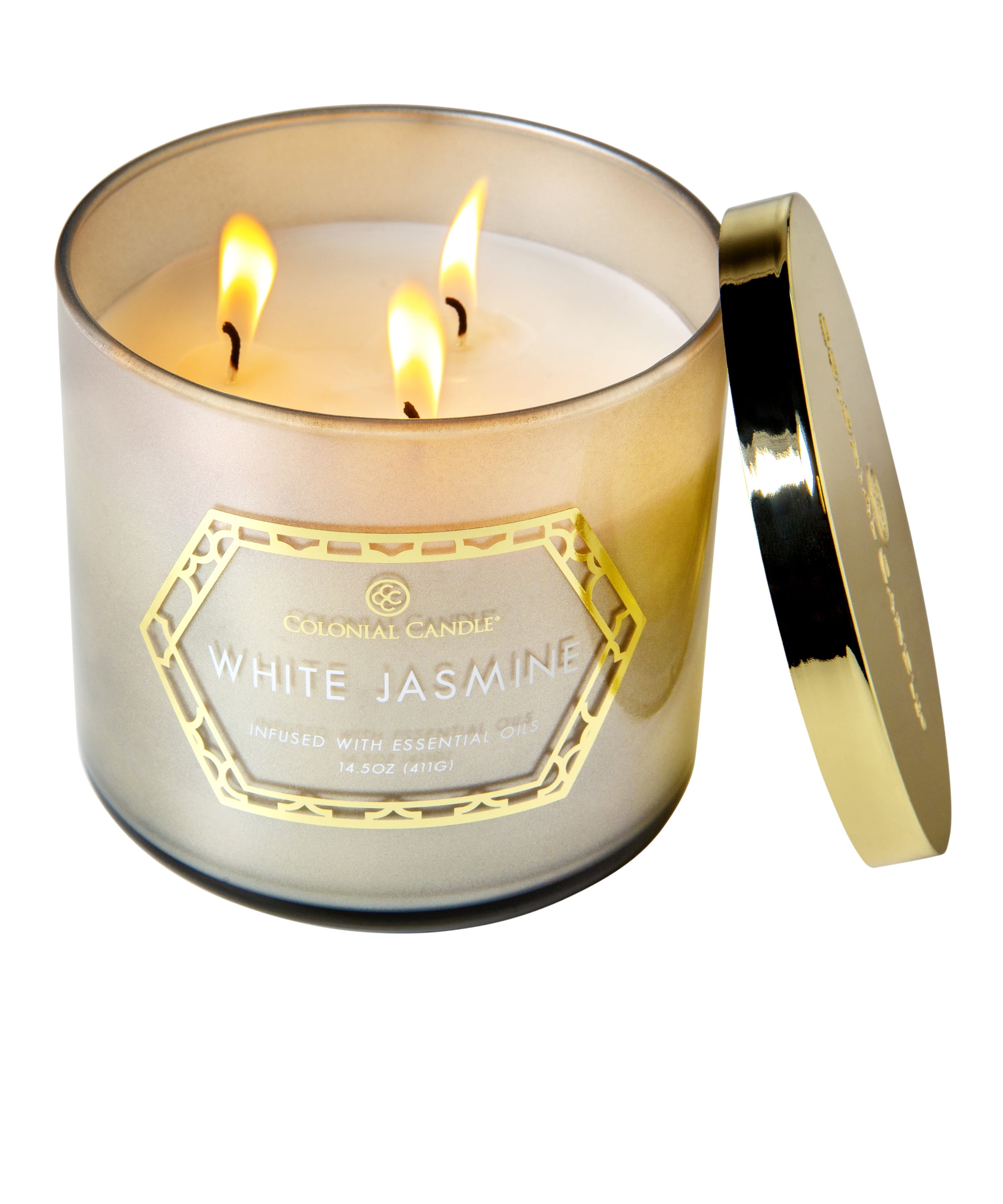 Colonial Candle White Jasmine 14.5oz 3 Wick Candle, Grey