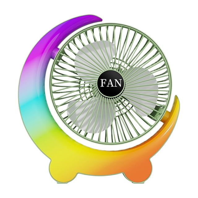 USB Rechargeable Desk Fan with Gradient Light, Quiet Multi-Speed Circulation Table Fan, Portable Atmosphere Lamp Fan for Home Bedroom Office Travel Camping(Green)