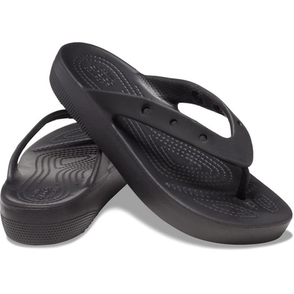 Crocs Women's Classic Flip Flops | Platform Shoes Wedge Sandal, Black, 6