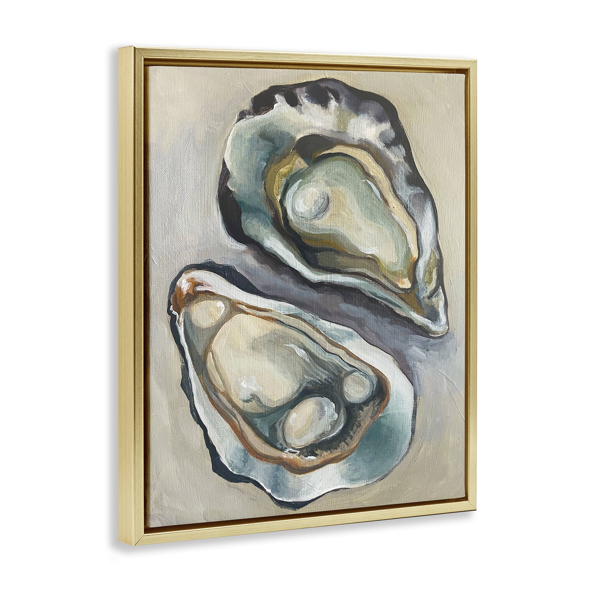 Stupell Industries Nautical Oyster Duo Animals Painting Gold Floater Framed Canvas Art Print Wall Art, 25 x 31