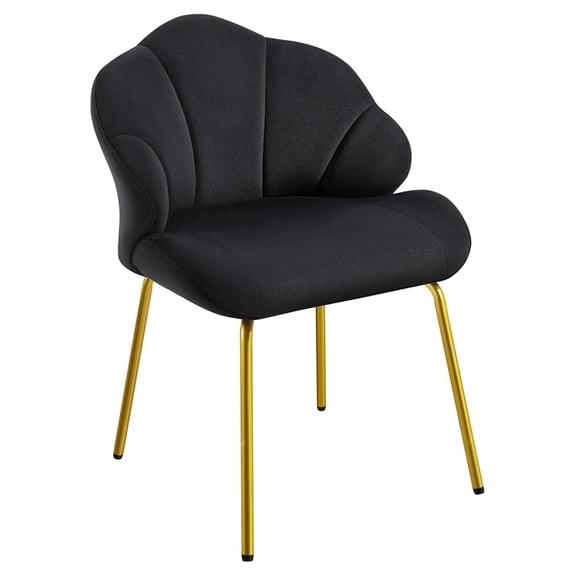 Vanity Chair, Accent Chair with Shell-Shaped Backrest, Modern Armchair with Metal Legs for Dressing Room/Bedroom/Living Room, Black