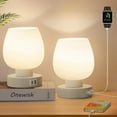 thumbnail image 1 of Lámpara táctil para mesita de noche, moderna lámpara pequeña para dormitorio, sala de estar, mesita de noche, lámpara de escritorio con pantalla de cristal de ópalo blanco, bombilla LED cálida, 1 of 10