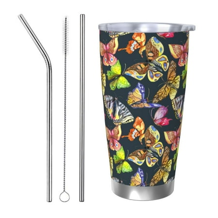

Cauagu Butterfly Wild Insect Pattern 20oz Tumbler Stainless Steel Vacuum Insulated Tumbler with Lid Insulated Coffee Mug Thermal Cup with Splash Proof Sliding Lid-Straw Three-piece Set