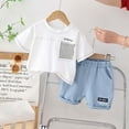 thumbnail image 2 of Elainilye Fashion Summer Toddler Baby Boys 2 Piece Outfits Casual Print Short Sleeved T-shirt Denim Shorts Clothes Set Sizes 1-5Y,White, 2 of 3
