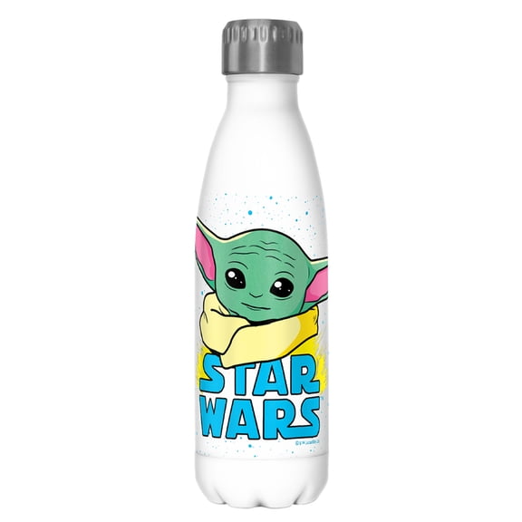 Star Wars: The Mandalorian The Child Cartoon Shiny Eyes Stainless Steel Water Bottle White 17 oz.