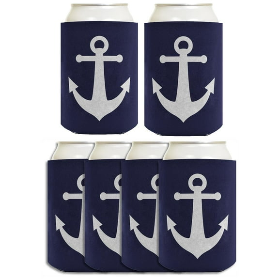 Boating Drink Coolers Classic Navy Nautical Boating Anchor 6-Pack Can Drink Sleeves